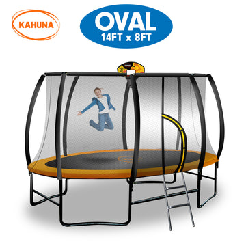 Kahuna Trampoline 8 ft x 14ft Oval with Basketball Set - Orange